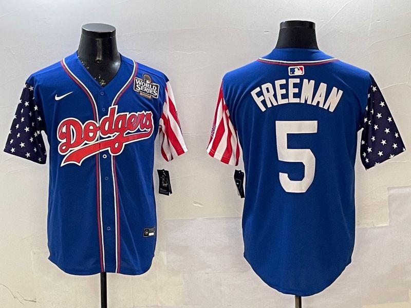 Men Los Angeles Dodgers #5 Freeman Blue a generation of national flags Joint name 2025 Nike MLB Jersey style 5->los angeles dodgers->MLB Jersey
